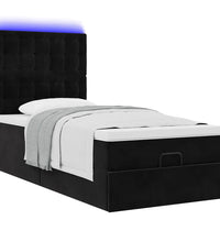 Ottoman-Bett mit Matratzen & LEDs Schwarz 90x190 cm Samt