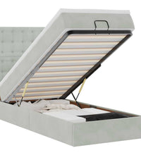 Ottoman-Bett mit Matratzen & LEDs Hellgrau 90x200 cm Samt