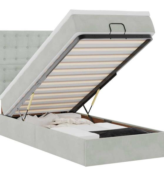 Ottoman-Bett mit Matratzen & LEDs Hellgrau 90x200 cm Samt