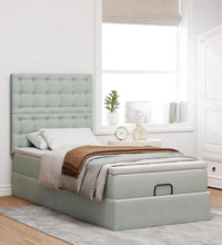 Ottoman-Bett mit Matratzen & LEDs Hellgrau 90x200 cm Samt