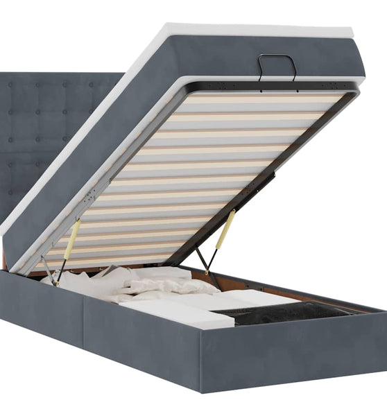 Ottoman-Bett mit Matratzen & LEDs Dunkelgrau 100x200 cm Samt