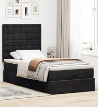 Ottoman-Bett mit Matratzen & LEDs Schwarz 100x200 cm Samt