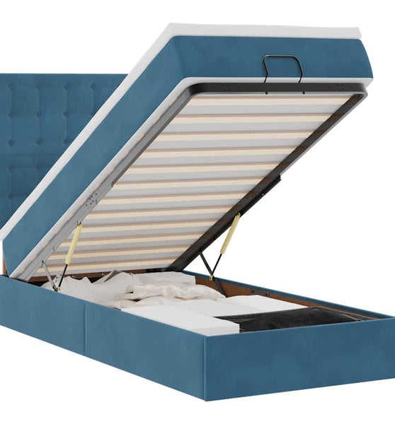 Ottoman-Bett mit Matratzen & LEDs Dunkelblau 100x200 cm Samt