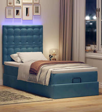 Ottoman-Bett mit Matratzen & LEDs Dunkelblau 100x200 cm Samt