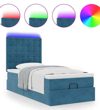 Ottoman-Bett mit Matratzen & LEDs Dunkelblau 100x200 cm Samt