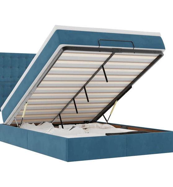 Ottoman-Bett mit Matratzen & LEDs Dunkelblau 140x200 cm Samt