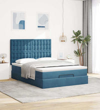 Ottoman-Bett mit Matratzen & LEDs Dunkelblau 140x200 cm Samt