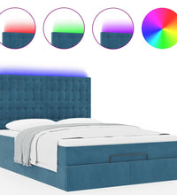 Ottoman-Bett mit Matratzen & LEDs Dunkelblau 140x200 cm Samt