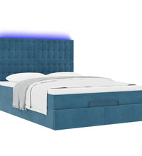 Ottoman-Bett mit Matratzen & LEDs Dunkelblau 140x200 cm Samt