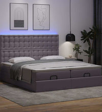 Ottoman-Bett mit Matratzen & LEDs Grau 160x200 cm Kunstleder