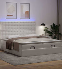 Ottoman-Bett mit Matratzen & LEDs Reinweiß 180x200cm Kunstleder