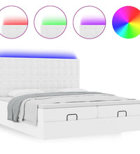 Ottoman-Bett mit Matratzen & LEDs Reinweiß 180x200cm Kunstleder