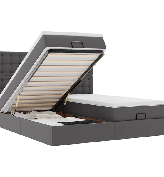 Ottoman-Bett mit Matratzen & LEDs Grau 180x200 cm Kunstleder