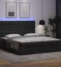 Ottoman-Bett mit Matratzen & LEDs Schwarz 200x200 cm Kunstleder