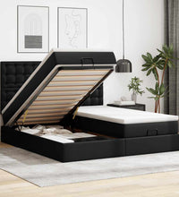 Ottoman-Bett mit Matratzen & LEDs Schwarz 200x200 cm Kunstleder