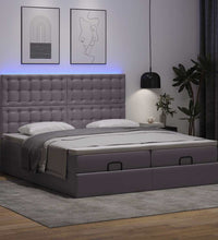 Ottoman-Bett mit Matratzen & LEDs Grau 200x200 cm Kunstleder