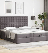 Ottoman-Bett mit Matratzen & LEDs Grau 200x200 cm Kunstleder
