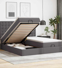 Ottoman-Bett mit Matratzen & LEDs Grau 200x200 cm Kunstleder