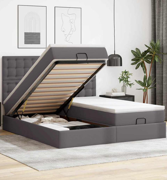 Ottoman-Bett mit Matratzen & LEDs Grau 200x200 cm Kunstleder