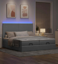 Ottoman-Bett mit Matratzen & LEDs Hellgrau 160x200 cm Stoff