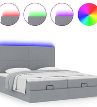 Ottoman-Bett mit Matratzen & LEDs Hellgrau 160x200 cm Stoff
