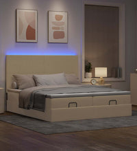 Ottoman-Bett mit Matratzen & LEDs Creme 160x200 cm Stoff