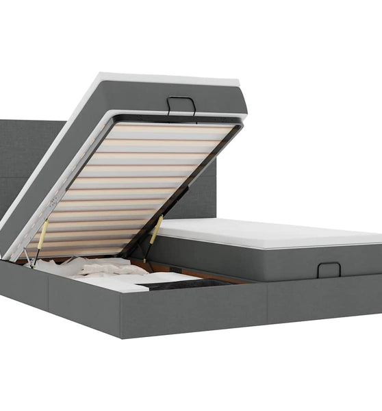 Ottoman-Bett mit Matratzen & LEDs Dunkelgrau 180x200 cm Stoff