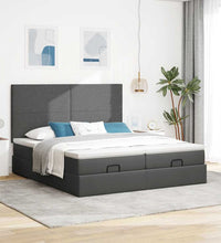 Ottoman-Bett mit Matratzen & LEDs Dunkelgrau 180x200 cm Stoff