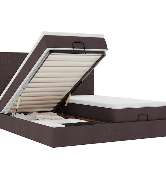 Ottoman-Bett mit Matratzen & LEDs Dunkelbraun 180x200 cm Stoff