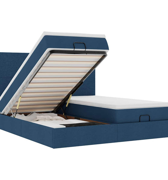 Ottoman-Bett mit Matratzen & LEDs Blau 180x200 cm Stoff