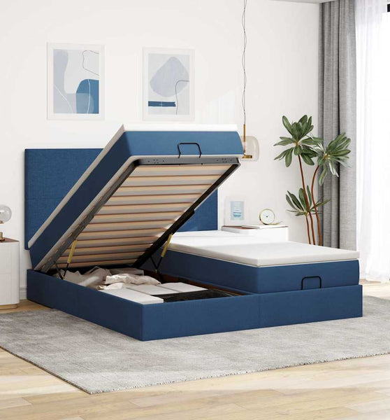 Ottoman-Bett mit Matratzen & LEDs Blau 180x200 cm Stoff