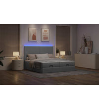 Ottoman-Bett mit Matratzen & LEDs Hellgrau 200x200 cm Stoff