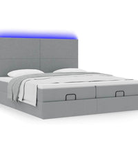Ottoman-Bett mit Matratzen & LEDs Hellgrau 200x200 cm Stoff