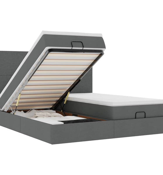 Ottoman-Bett mit Matratzen & LEDs Dunkelgrau 200x200 cm Stoff