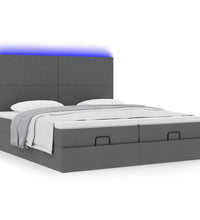 Ottoman-Bett mit Matratzen & LEDs Dunkelgrau 200x200 cm Stoff