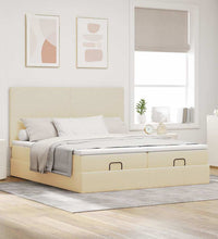 Ottoman-Bett mit Matratzen & LEDs Creme 200x200 cm Stoff