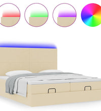 Ottoman-Bett mit Matratzen & LEDs Creme 200x200 cm Stoff