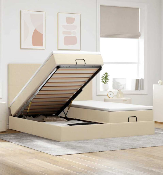 Ottoman-Bett mit Matratzen & LEDs Creme 200x200 cm Stoff