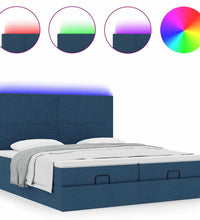 Ottoman-Bett mit Matratzen & LEDs Blau 200x200 cm Stoff