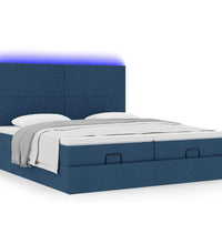 Ottoman-Bett mit Matratzen & LEDs Blau 200x200 cm Stoff