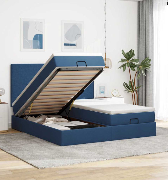 Ottoman-Bett mit Matratzen & LEDs Blau 200x200 cm Stoff