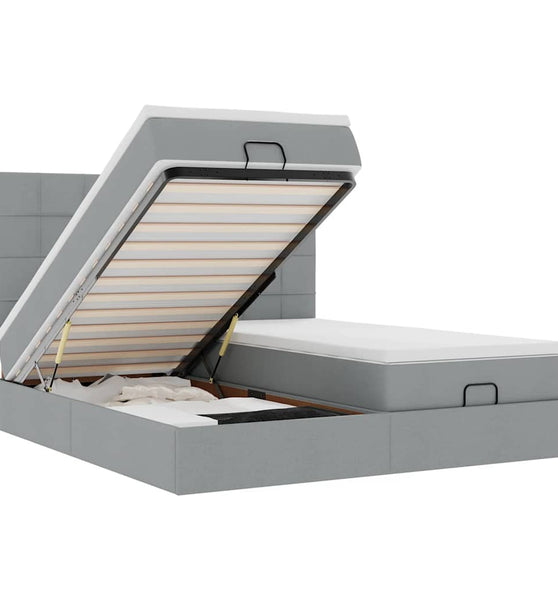 Ottoman-Bett mit Matratzen & LEDs Hellgrau 160x200 cm Stoff