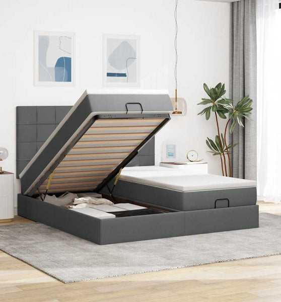 Ottoman-Bett mit Matratzen & LEDs Dunkelgrau 160x200 cm Stoff