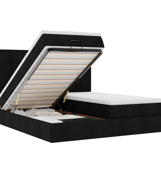 Ottoman-Bett mit Matratzen & LEDs Schwarz 160x200 cm Stoff