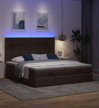 Ottoman-Bett mit Matratzen & LEDs Dunkelbraun 160x200 cm Stoff