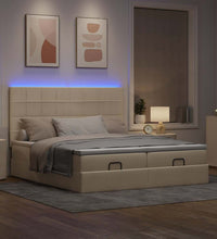 Ottoman-Bett mit Matratzen & LEDs Creme 160x200 cm Stoff