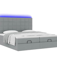 Ottoman-Bett mit Matratzen & LEDs Hellgrau 180x200 cm Stoff