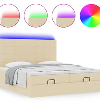 Ottoman-Bett mit Matratzen & LEDs Creme 180x200 cm Stoff