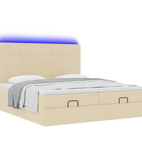 Ottoman-Bett mit Matratzen & LEDs Creme 180x200 cm Stoff