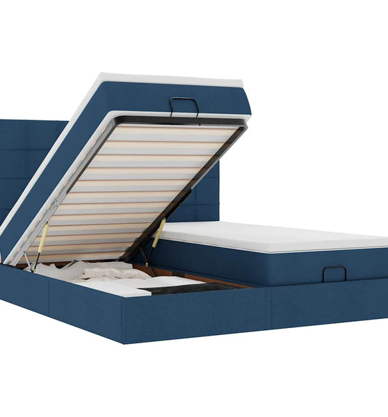Ottoman-Bett mit Matratzen & LEDs Blau 180x200 cm Stoff